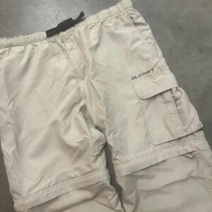 Vintage old navy men beige utility cargo loose fit pant outdoor light belt‎ L